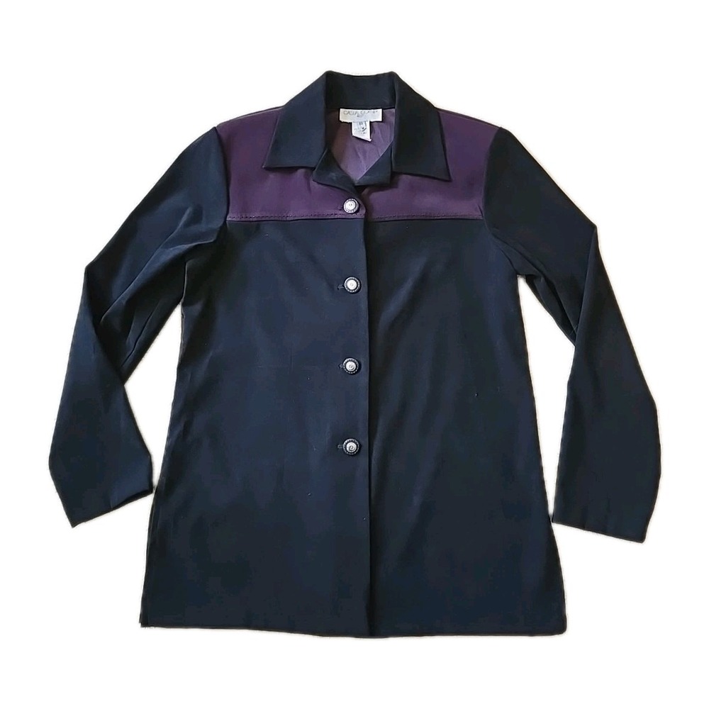 90s Casual Corner Black Purple Long Sleeve Button-Up Top Suede Feel Minimalist S